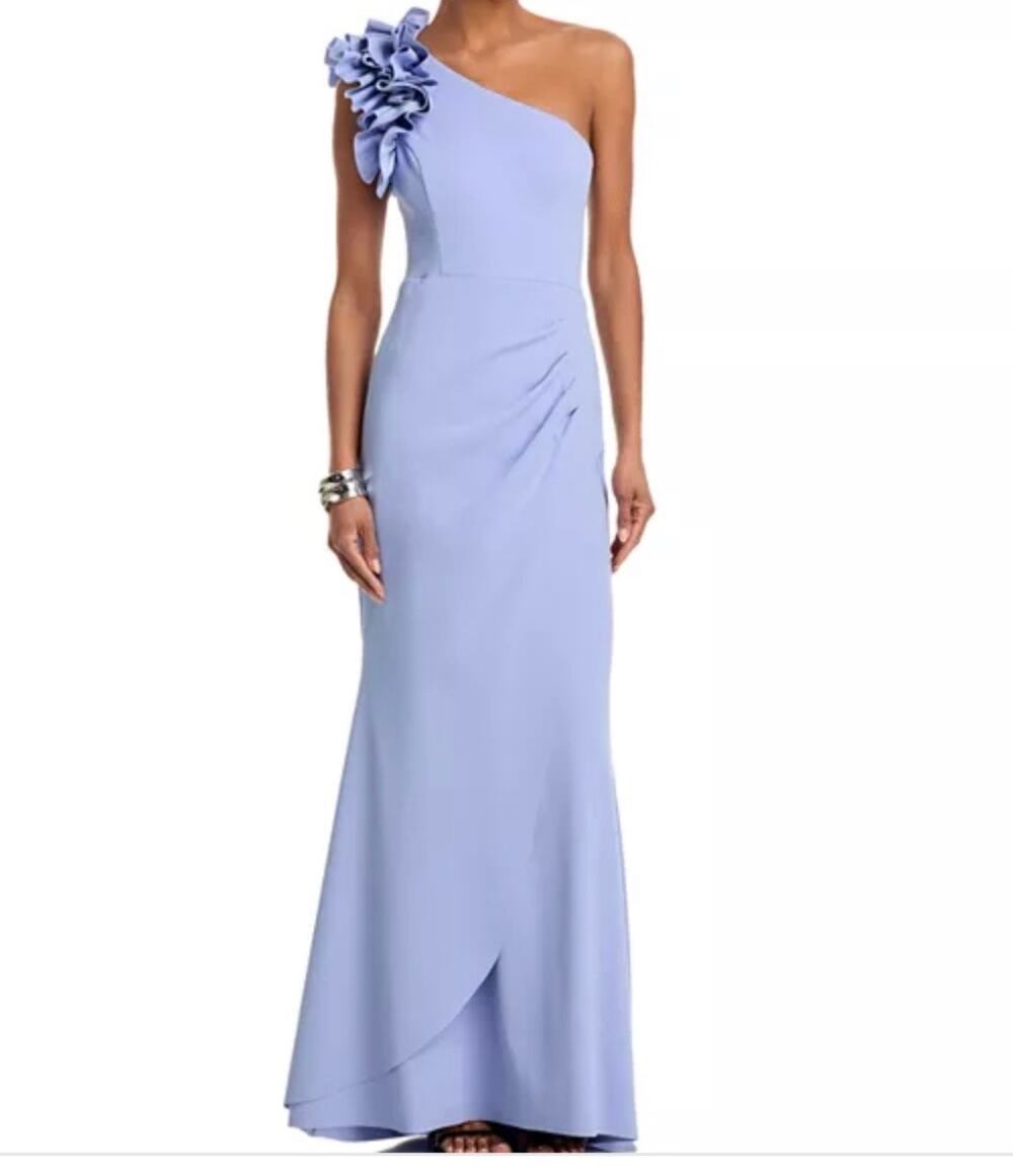 Periwinkle One Shoulder Mother of Bride Size 8 Dress Flattering Ruching Altered